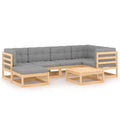 vidaXL Patio Furniture Set 7 Piece Outdoor Sectional Sofa Solid Wood Pine - Natural With Cushion