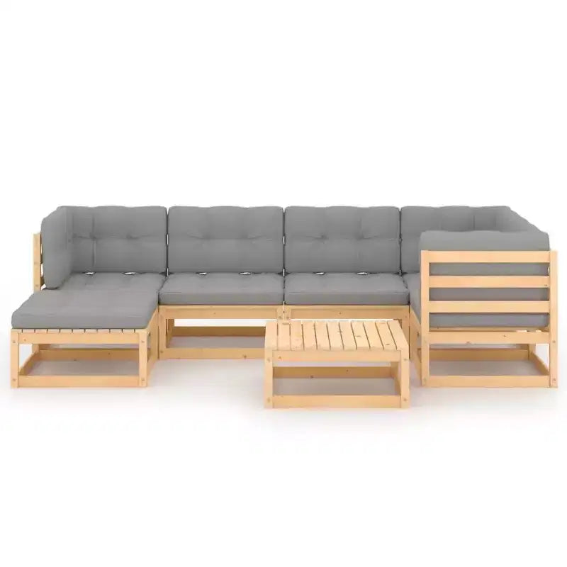 vidaXL Salon de jardin 7 pcs Extérieur Canapé sectionnel Bois de pin massif - Naturel avec coussin