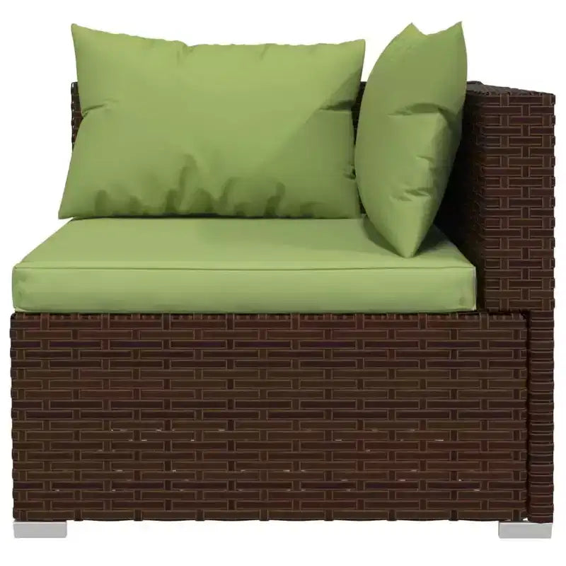 vidaXL Ensemble de salon de jardin en poly rotin marron avec coussins - Canapé d'extérieur modulaire 5 pièces, cadre en acier enduit de poudre, résistant à l'eau