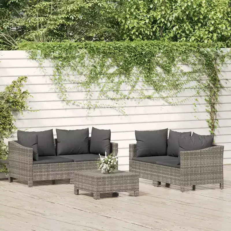 vidaXL Salon de jardin 5 pièces avec coussins en résine tressée grise