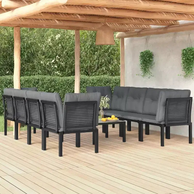 vidaXL Salon de jardin 9 pièces en résine tressée noir et gris