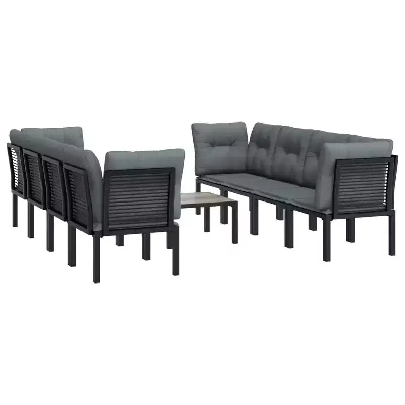 vidaXL Salon de jardin 9 pièces en résine tressée noir et gris