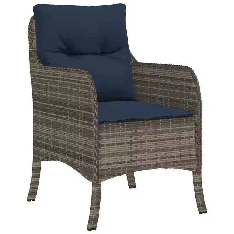 vidaXL Ensemble de salle à manger d'extérieur 7 pièces - Résine tressée et table en bois d'acacia, coussins bleu marine, gris, résistant aux intempéries, confortable