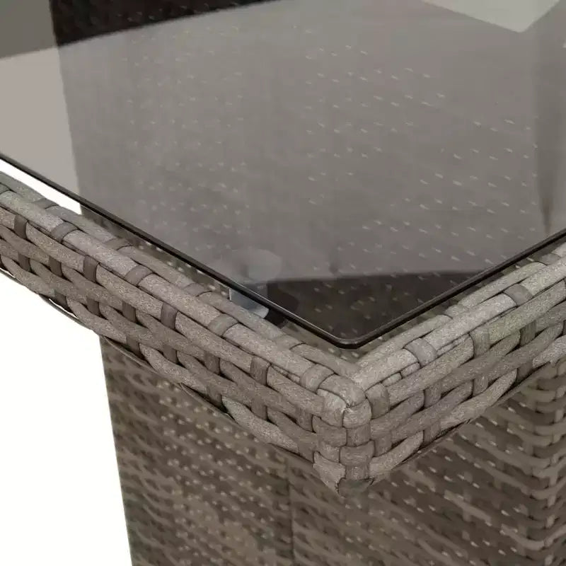 vidaXL Ensemble de salle à manger d'extérieur 9 pièces - Résine tressée gris avec chaises réglables, coussins bleu marine et table en verre trempé