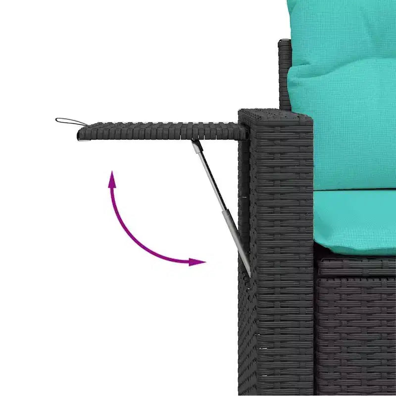 vidaXL Salon de jardin 7 pcs avec coussins, résine tressée noire et bleue