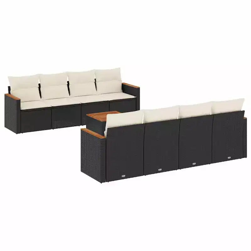 vidaXL Garden Sofa Set Black and Cream White PE Rattan Large Modular