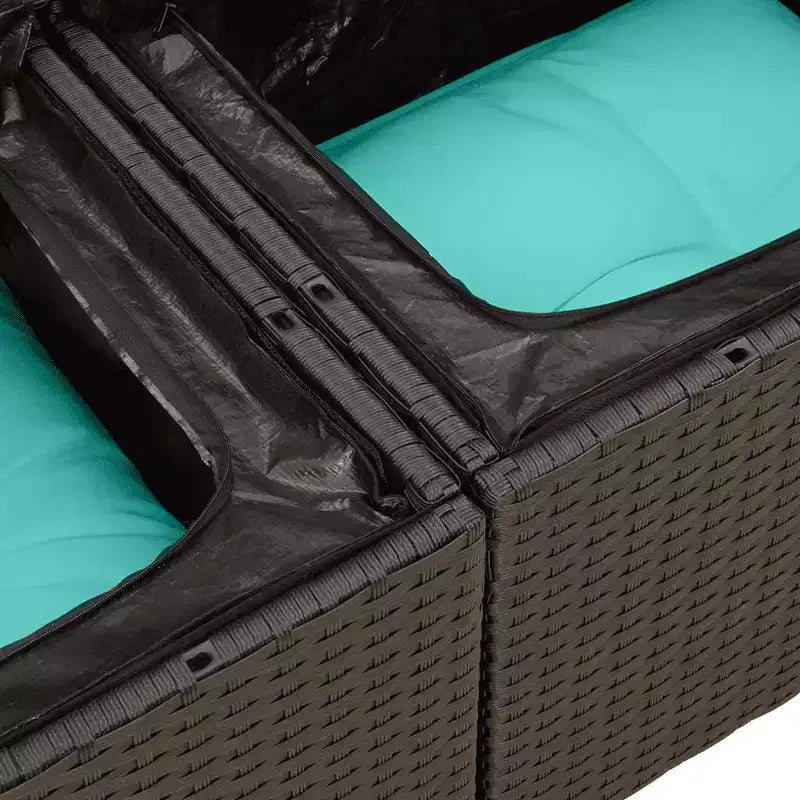 vidaXL Ensemble de canapés de jardin 5 pcs avec coussins Noir Résine tressée - Noir et bleu Sans table