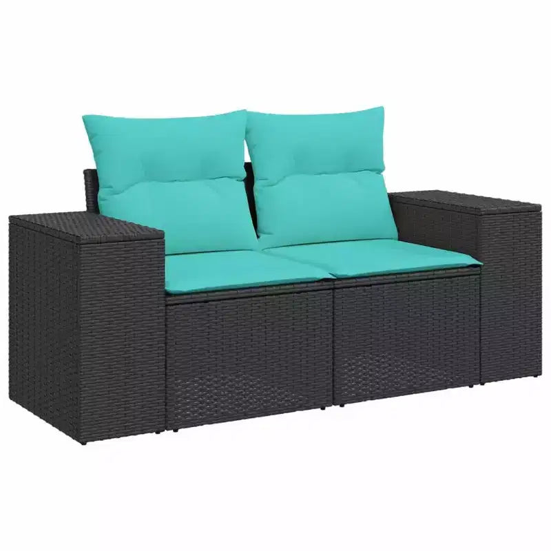 vidaXL Salon de jardin avec canapé Noir, Bleu - Noir et bleu sans table