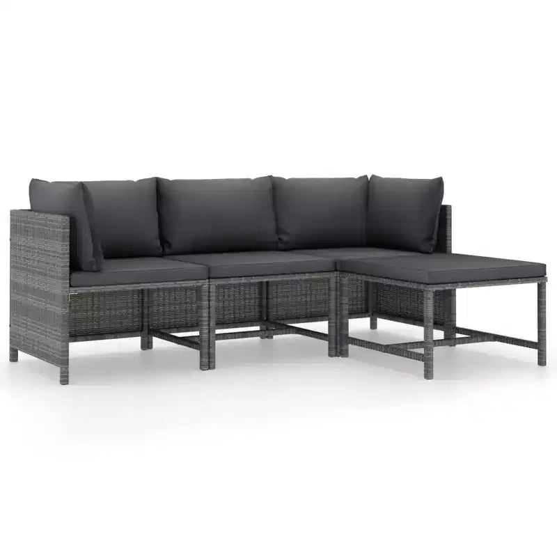 vidaXL 4-Piece Patio Lounge Set - Outdoor Furniture with Cushions - Weather-Resistant Poly Rattan - Gray/Anthracite - Easy to Clean & Maintain