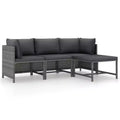 vidaXL 4-Piece Patio Lounge Set - Outdoor Furniture with Cushions - Weather-Resistant Poly Rattan - Gray/Anthracite - Easy to Clean & Maintain