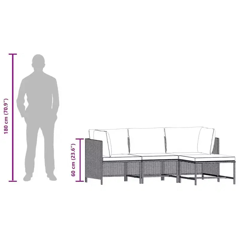 vidaXL Salon de jardin 4 pièces avec coussins - Mobilier d'extérieur en résine tressée résistante aux intempéries - Gris/Anthracite - Facile à nettoyer et à entretenir