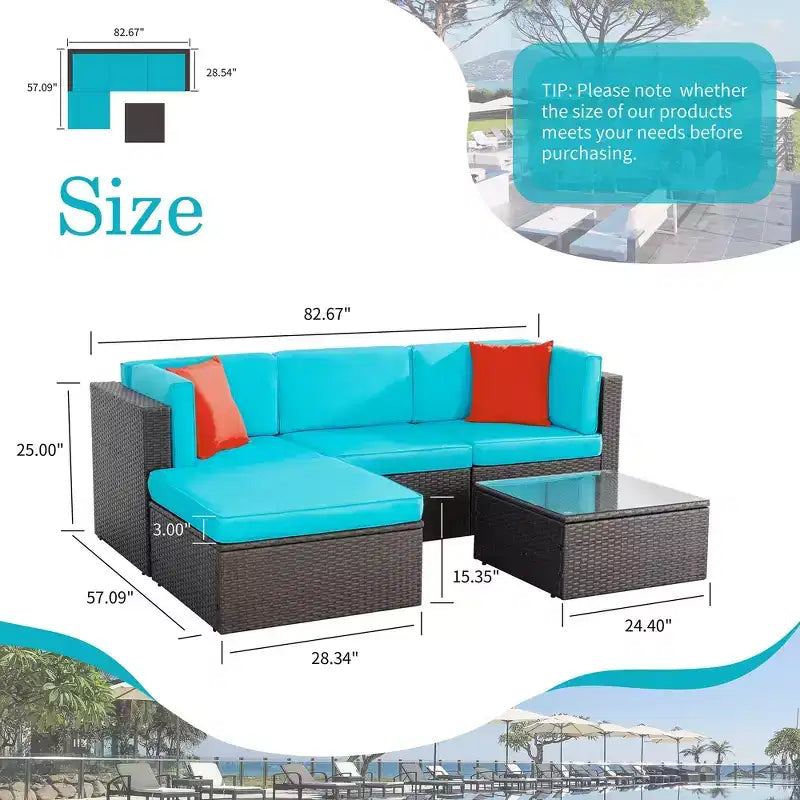 Salon de jardin 5 pièces Celebalcony, canapé et fauteuils en rotin synthétique tressé résistant aux intempéries avec coussins