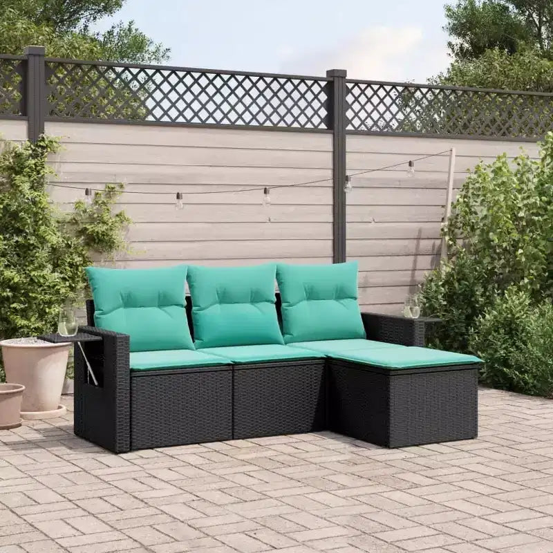 vidaXL Salon de jardin noir en résine tressée PE bleue, acier enduit de poudre, polyester