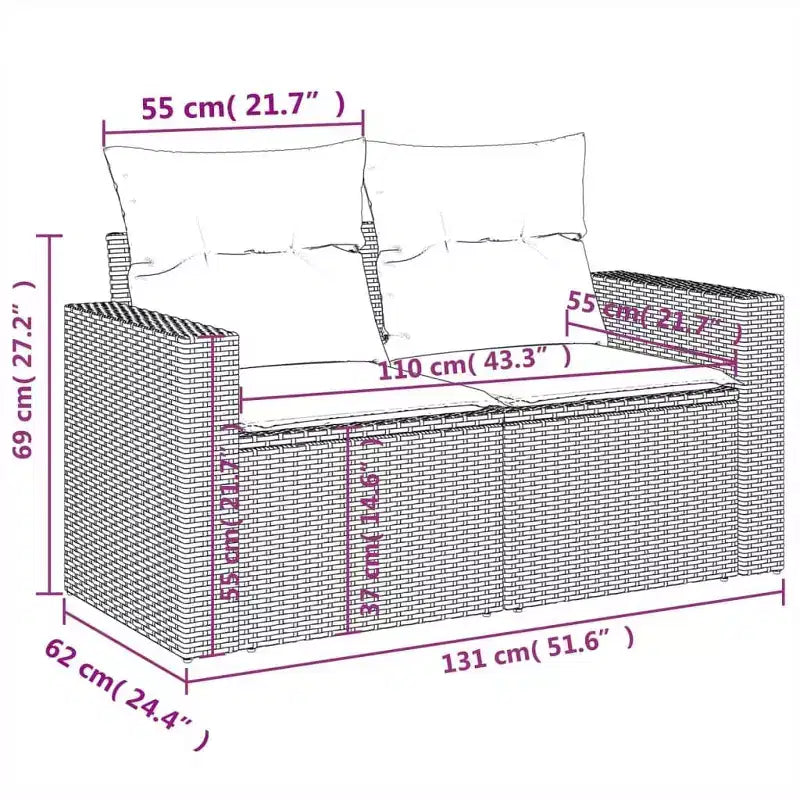 vidaXL Salon de jardin noir en résine tressée Grand salon de jardin modulable