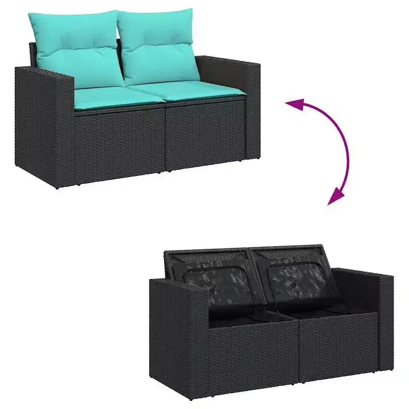 vidaXL Ensemble de canapés de jardin 4 pièces avec coussins résine tressée noir
