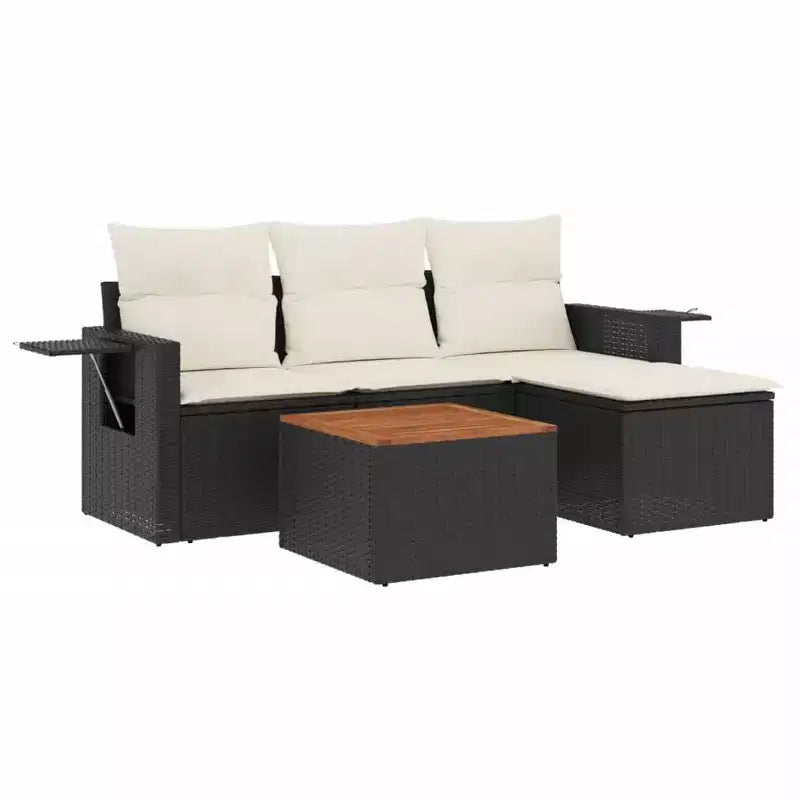 vidaXL 5 Piece Patio Sofa Set with Cushions - Black and Cream