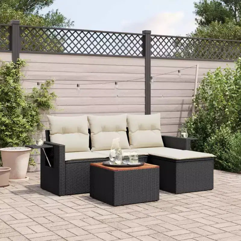 vidaXL Ensemble de canapés de jardin 5 pièces avec coussins - Noir et crème