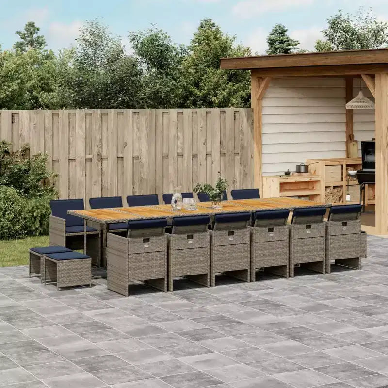 vidaXL Salon de jardin 17 pièces avec coussins en résine tressée gris