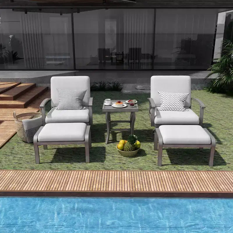 HAPPATIO Ensemble de mobilier d'extérieur 5 pièces en aluminium, chaises de patio avec poufs et table d'appoint, salon de jardin pour véranda (Gris)