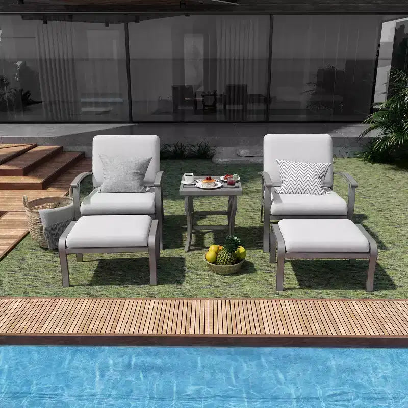 HAPPATIO Ensemble de mobilier d'extérieur 5 pièces en aluminium, chaises de patio avec poufs et table d'appoint, salon de jardin pour véranda (Gris)