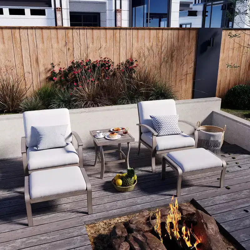 HAPPATIO Ensemble de mobilier d'extérieur 5 pièces en aluminium, chaises de patio avec poufs et table d'appoint, salon de jardin pour véranda (Gris)