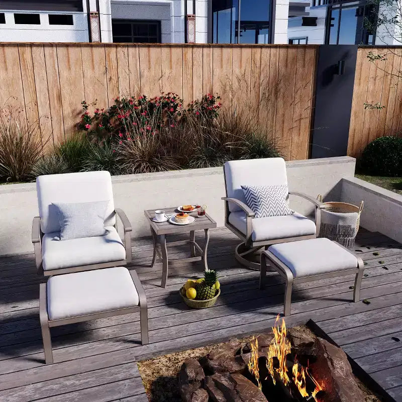 HAPPATIO Ensemble de mobilier d'extérieur 5 pièces en aluminium, chaises de patio avec poufs et table d'appoint, salon de jardin pour véranda (Gris)