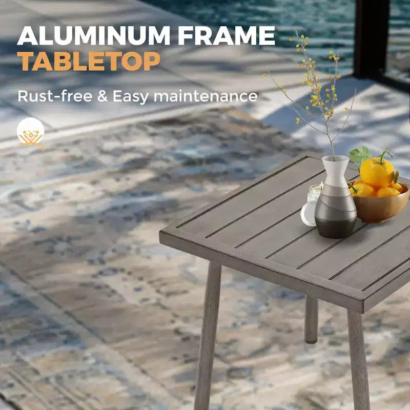 Ensemble de mobilier d'extérieur en aluminium HAPPATIO, 5 pièces, 1 table d'appoint, 2 fauteuils et 2 poufs avec coussins pour jardin, terrasse, piscine
