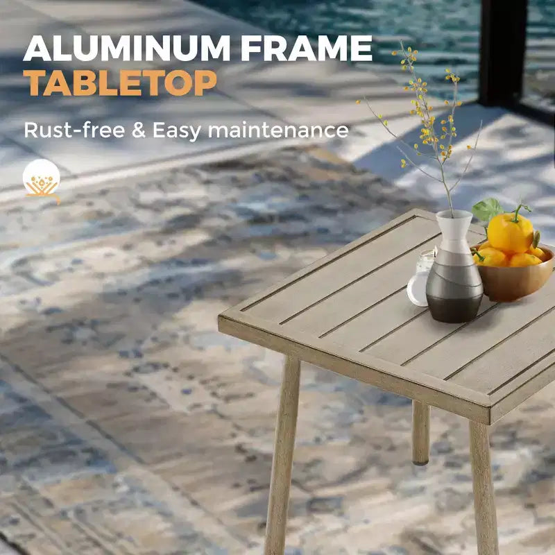 Ensemble de mobilier d'extérieur en aluminium HAPPATIO, 5 pièces, 1 table d'appoint, 2 fauteuils et 2 poufs avec coussins pour jardin, terrasse, piscine