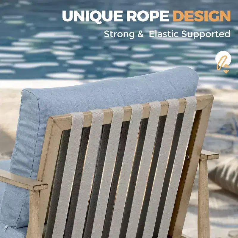 Ensemble de mobilier d'extérieur en aluminium HAPPATIO, 5 pièces, 1 table d'appoint, 2 fauteuils et 2 poufs avec coussins pour jardin, terrasse, piscine