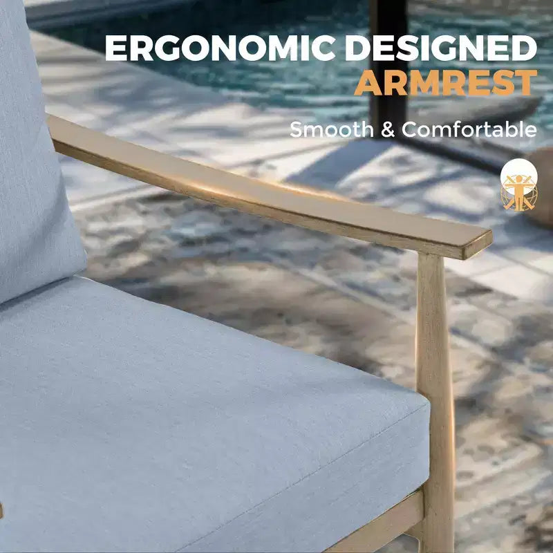 Ensemble de mobilier d'extérieur en aluminium HAPPATIO, 5 pièces, 1 table d'appoint, 2 fauteuils et 2 poufs avec coussins pour jardin, terrasse, piscine