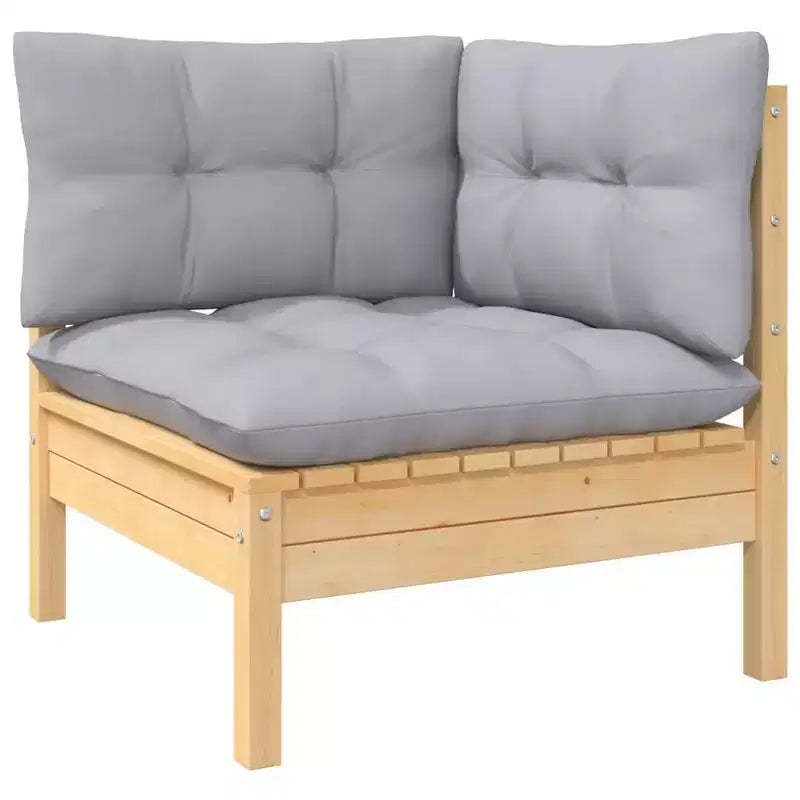 vidaXL Salon de jardin 13 pièces en pin massif avec coussins - Marron et gris