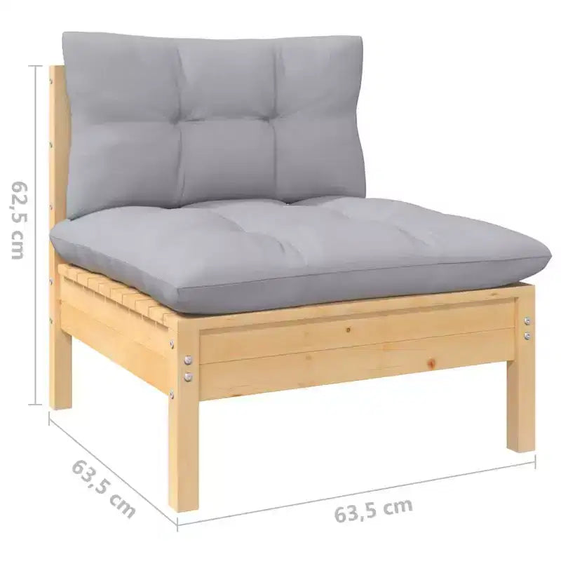 vidaXL Salon de jardin 13 pièces en pin massif avec coussins - Marron et gris
