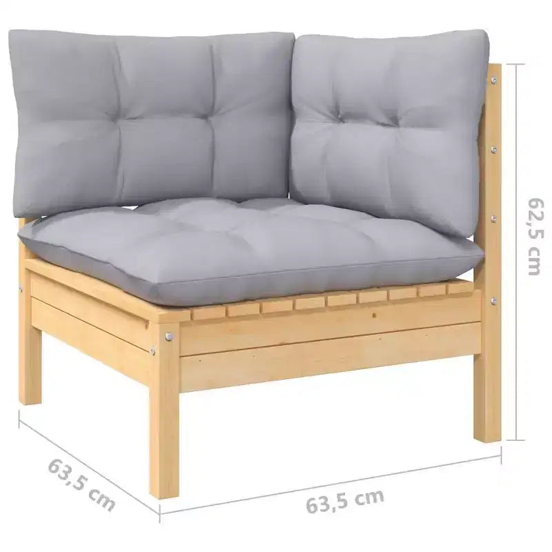 vidaXL Salon de jardin 13 pièces en pin massif avec coussins - Marron et gris