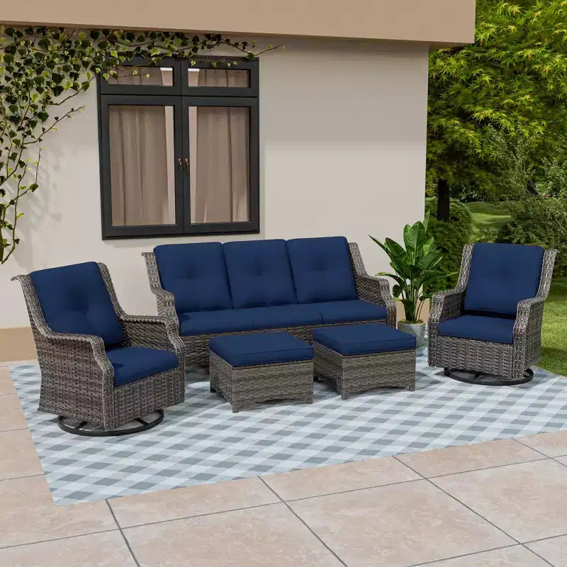 UPTIOT Ensemble de meubles de patio en osier de 5 pièces pour l'extérieur