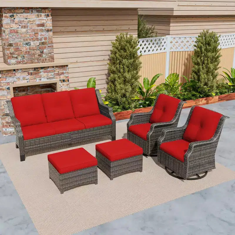 UPTIOT Ensemble de meubles de patio en osier de 5 pièces pour l'extérieur