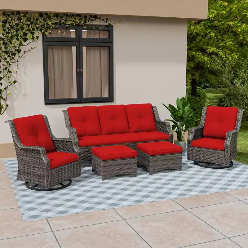 UPTIOT Ensemble de meubles de patio en osier de 5 pièces pour l'extérieur
