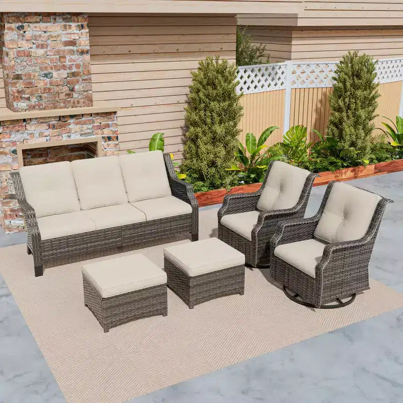 UPTIOT Ensemble de meubles de patio en osier de 5 pièces pour l'extérieur