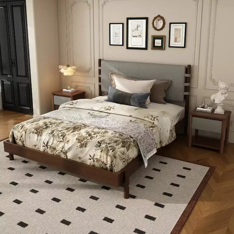 Cadre de lit Queen/King avec 2 tables de chevet, lit plateforme en bois avec tête de lit et tables de chevet assorties - ModernLuxe