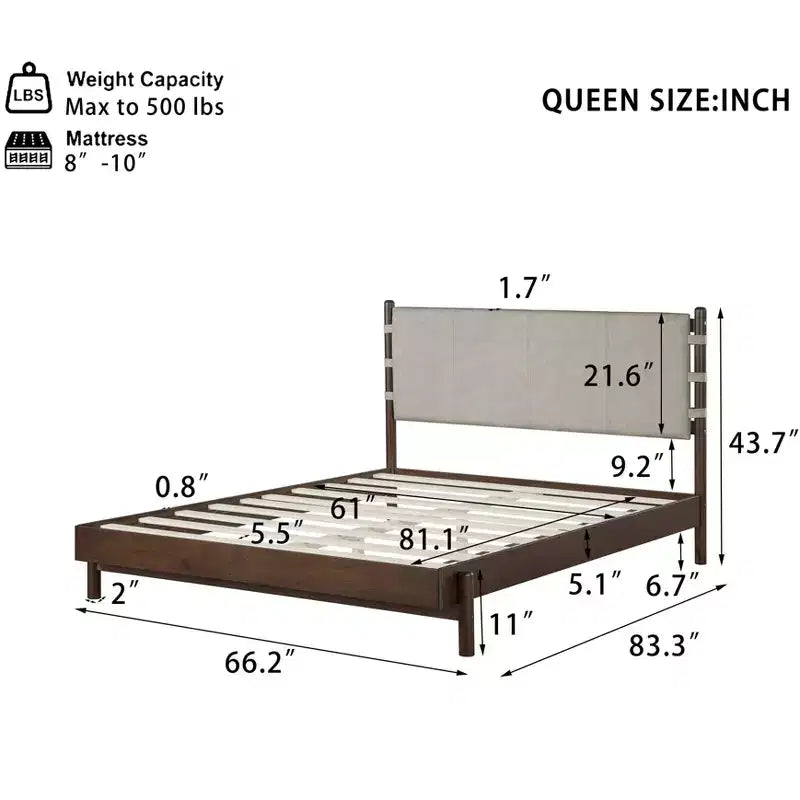 Cadre de lit Queen/King avec 2 tables de chevet, lit plateforme en bois avec tête de lit et tables de chevet assorties - ModernLuxe