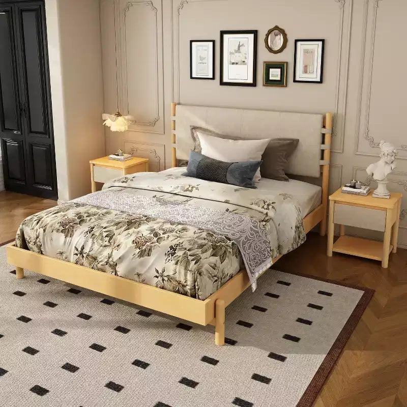 Cadre de lit Queen/King avec 2 tables de chevet, lit plateforme en bois avec tête de lit et tables de chevet assorties - ModernLuxe