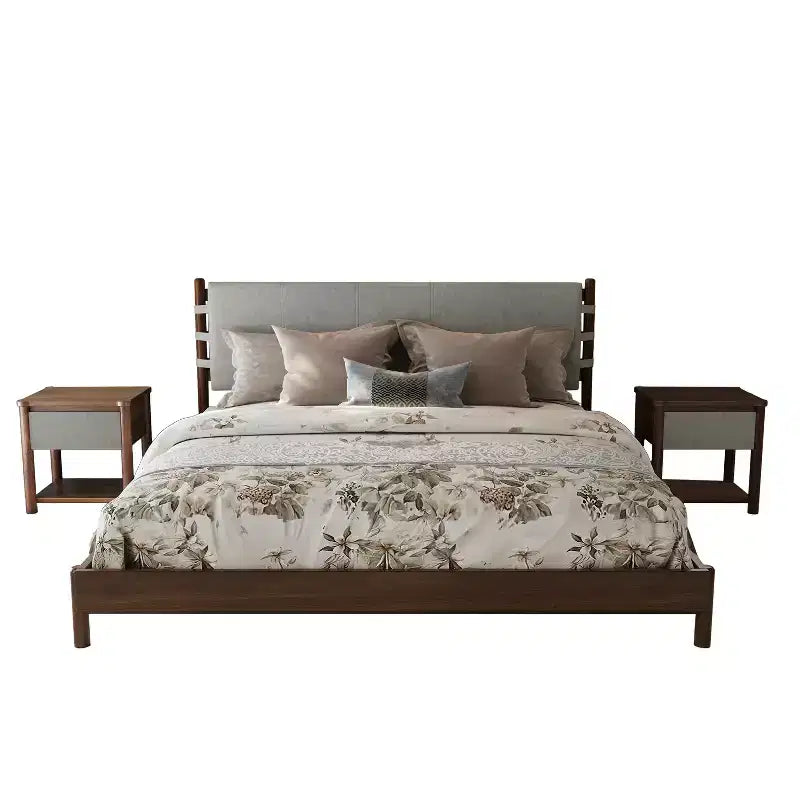 Cadre de lit Queen/King avec 2 tables de chevet, lit plateforme en bois avec tête de lit et tables de chevet assorties - ModernLuxe