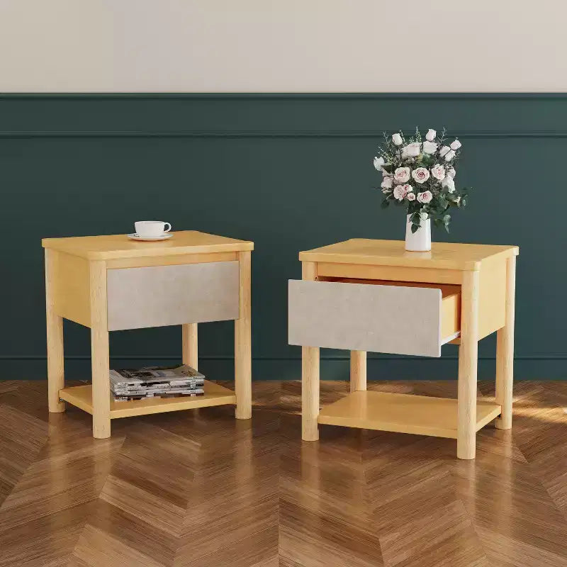 Cadre de lit Queen/King avec 2 tables de chevet, lit plateforme en bois avec tête de lit et tables de chevet assorties - ModernLuxe
