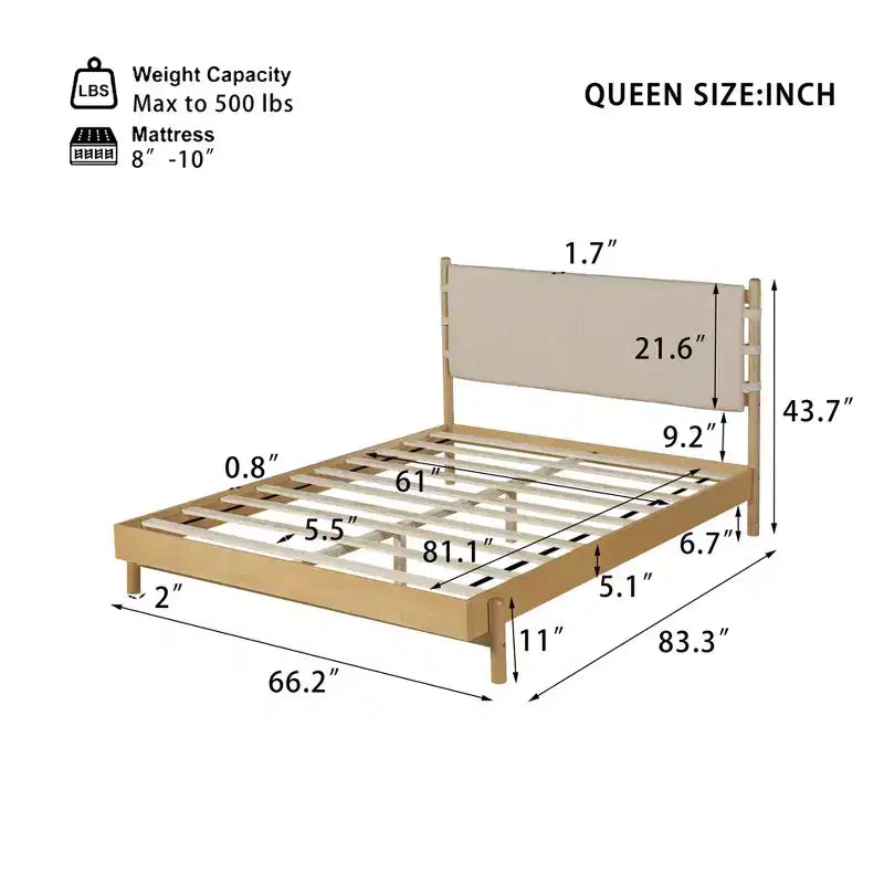 Cadre de lit Queen/King avec 2 tables de chevet, lit plateforme en bois avec tête de lit et tables de chevet assorties - ModernLuxe