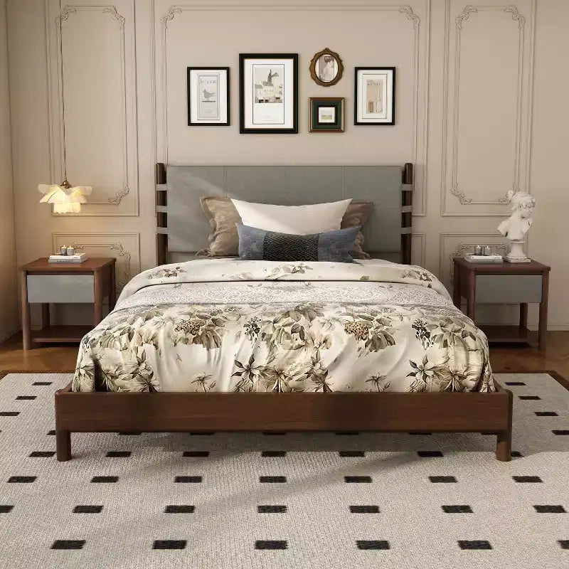 Cadre de lit Queen/King avec 2 tables de chevet, lit plateforme en bois avec tête de lit et tables de chevet assorties - ModernLuxe