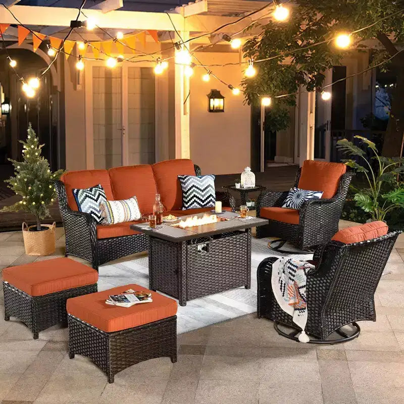 Ensemble de meubles de patio HOMLUX avec chaises pivotantes à bascule pour l'extérieur et table brasero