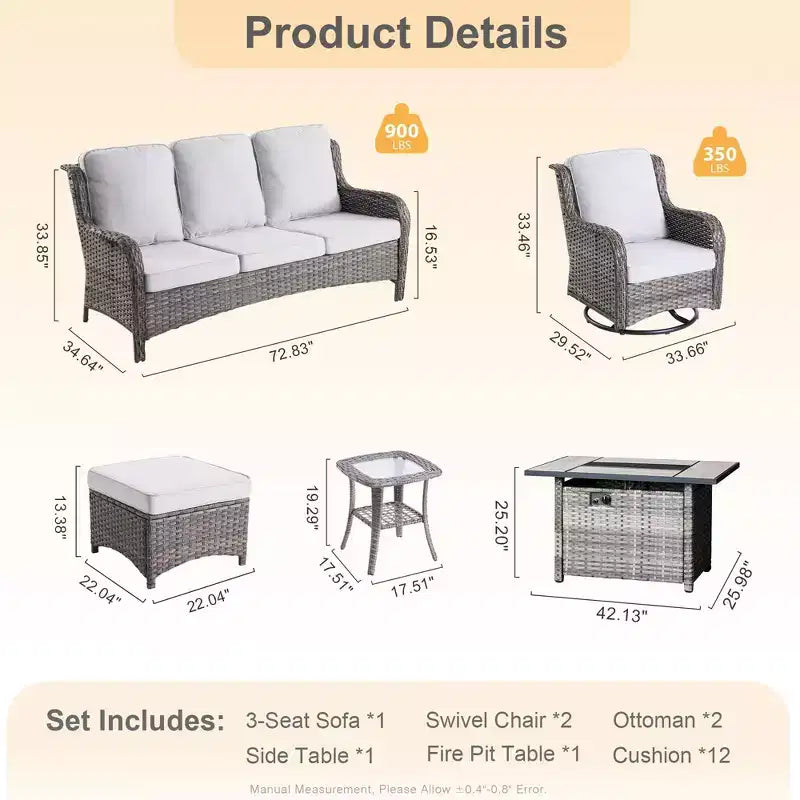 Ensemble de meubles de patio HOMLUX avec chaises pivotantes à bascule pour l'extérieur et table brasero