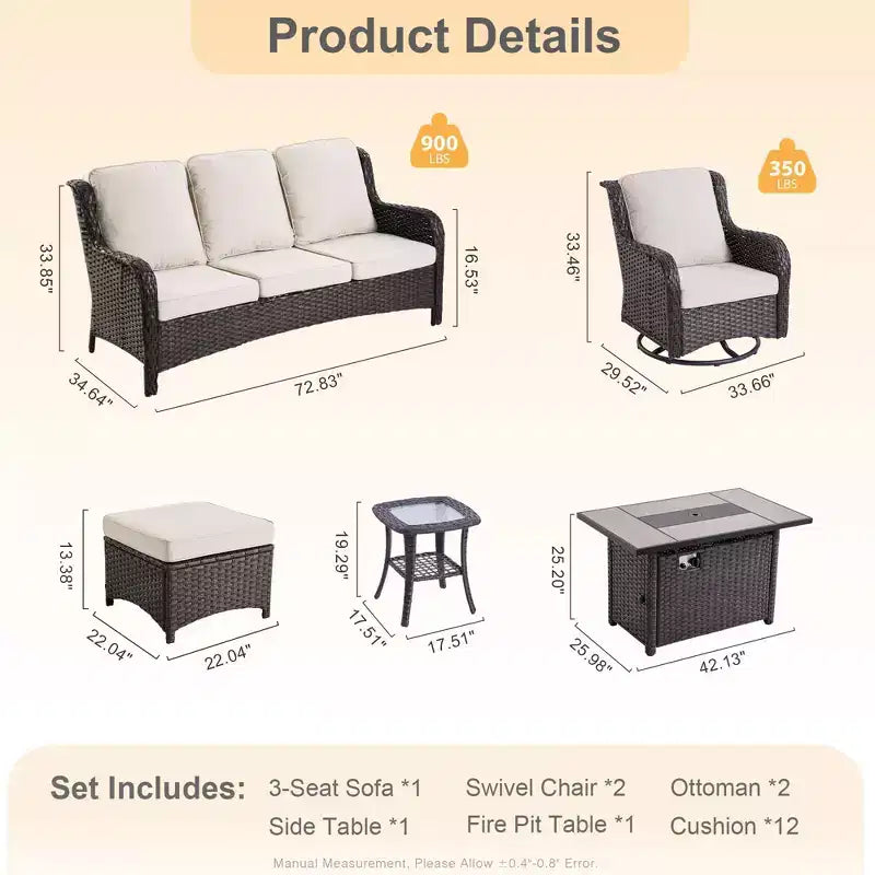 Ensemble de meubles de patio HOMLUX avec chaises pivotantes à bascule pour l'extérieur et table brasero
