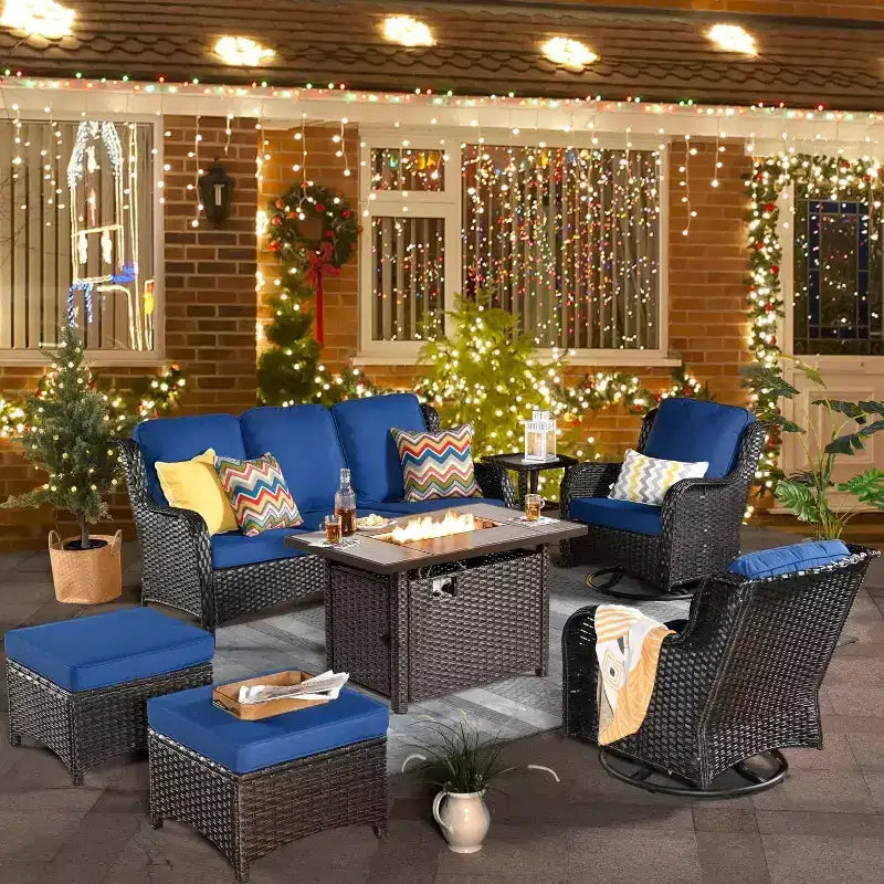 Ensemble de meubles de patio HOMLUX avec chaises pivotantes à bascule pour l'extérieur et table brasero