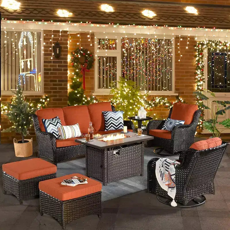 Ensemble de meubles de patio HOMLUX avec chaises pivotantes à bascule pour l'extérieur et table brasero
