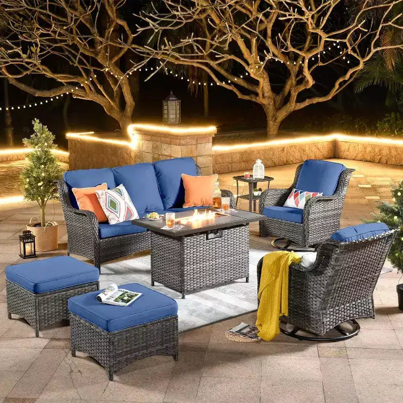 Ensemble de meubles de patio HOMLUX avec chaises pivotantes à bascule pour l'extérieur et table brasero